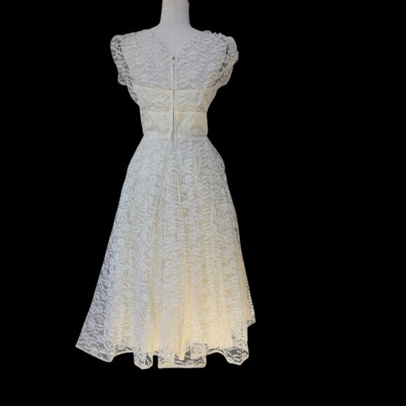 VTG 50s 60s Lace Bridal Party Dress Cream White Cottagecore Prairie Fit Flare S - Picture 3 of 16